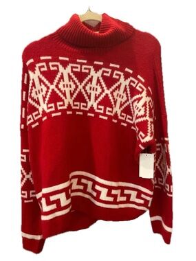 CeCe Fair Isle Turtleneck Sweater | Red & White | Size XL | NWT | Holiday